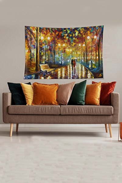 on the clouds Beige Walking in the Rain Double Patterned Stain Resistant Velvet Fabric Wall Cloth Wall Carpet Tapestry