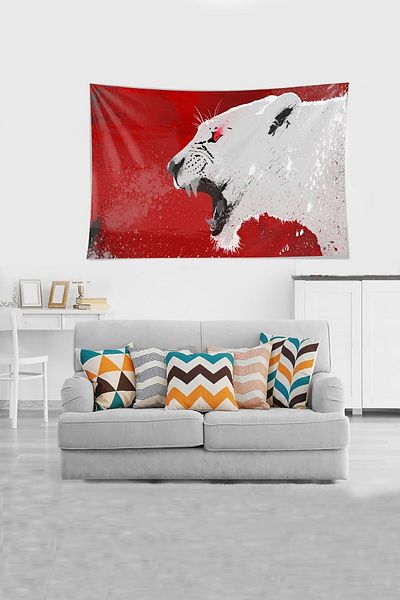on the clouds Red Tiger Patterned Stain Resistant Velvet Fabric Wall Cloth Wall Carpet Tapestry