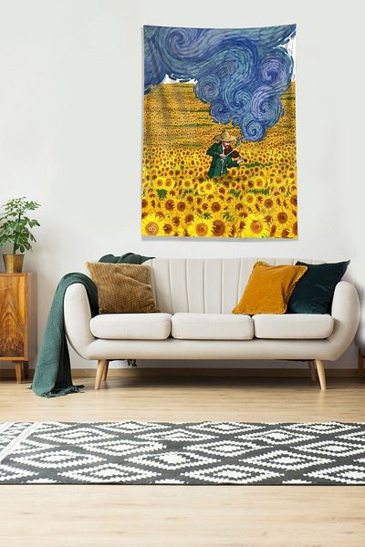 on the clouds Tapiserie de perete din țesătură din catifea multicoloră Van Gogh Daisy Field rezistentă la pete