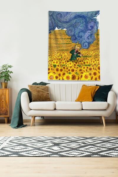on the clouds Multicolored Van Gogh Daisy Field Stain Resistant Velvet Fabric Wall Cloth Wall Carpet Tapestry