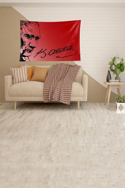 on the clouds Red Mustafa Kemal Atatürk Patterned Stain Resistant Velvet Fabric Wall Cloth Wall Carpet Tapestry