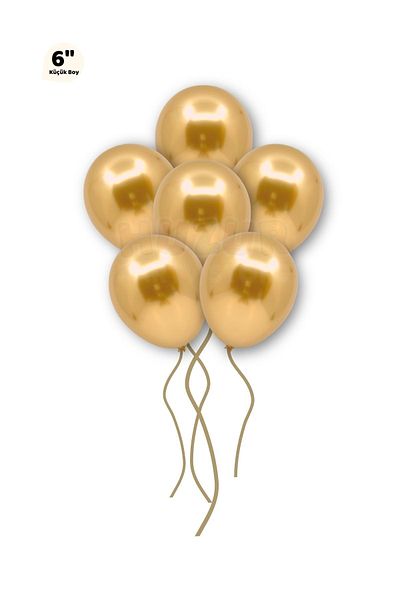 Huzur Party Store Small Mini Size Gold Colored Chrome Balloon 50 Pieces 6 Inch 15 Cm Golden Yellow Very Shiny Birthday Balloon