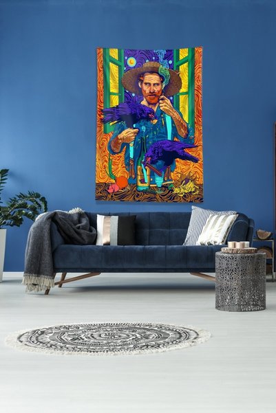 Latibule Tapiserie de perete din țesătură din catifea Van Gogh multicoloră, r...