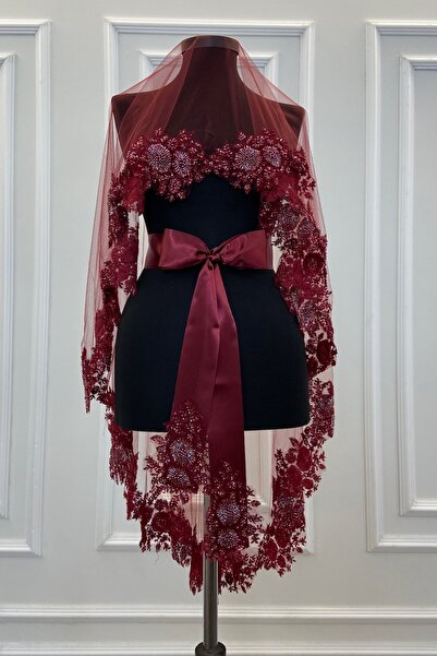 ZEYMERADE مجموعة حجاب الحناء الفاخرة للعرائس باللون العنابي