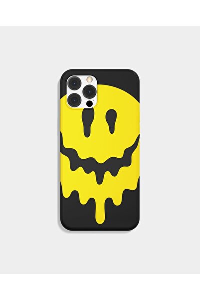 Akan Gülücük Desenli Smiley Siyah Silikon Iphone Kılıf(İSTEDİGİNİZ MODELİ SORU KISMINDAN YAZINIZ)