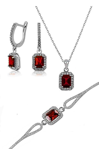 MODERN TAKI Baget Taşlı Kolye Küpe Bileklik Set