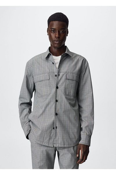 MANGO Man Checkered Shirt Jacket with Pockets