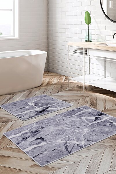 Dijidekor Granite Gray Digital Double Bath Mat Toilet Set Antibacterial