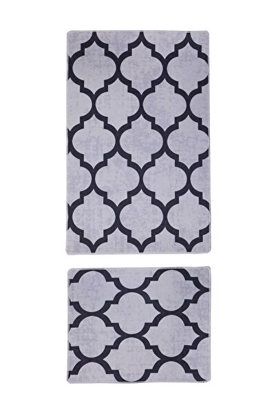 Dijidekor Spade Gray Digital Double Bath Mat Toilet Set Antibacterial