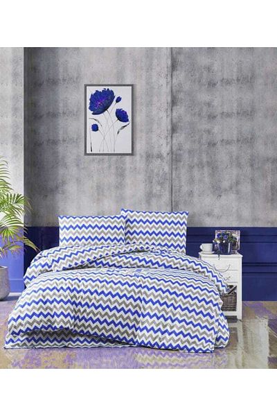 üntaş Life Series Blue Gray Zigzag Double Cotton Duvet Cover Set 200x220 Ecmavigrisetçft