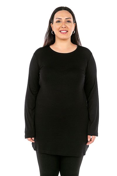 DISENTIS MODEST Plus Size Round Neck Long Sleeve Viscose Long Black Body