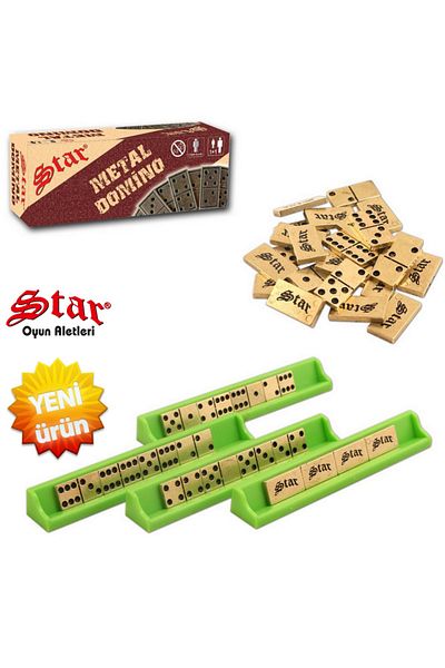 mrtbilisim Large Size Zamak Domino Game Set - Domino with Metal Stone and Istak