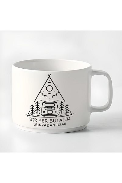 GünayStore Double Turkish Coffee Cup & Espresso Let's Find a Place Far from the World Small Mug 180 ml