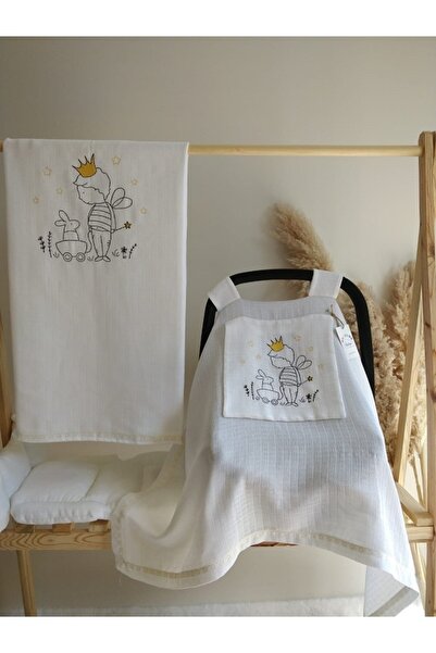 Raduga Collection Tek Katlı Müslin Nakışlı Puset Örtüsü+puset Minderi+ Çift K...