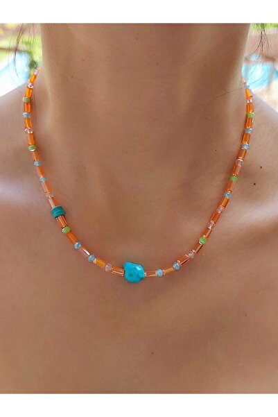 elinasaccessories Özel Tasarım El Yapımı Turkuaz Ve Cam Taşlı Kolye Değerli T...