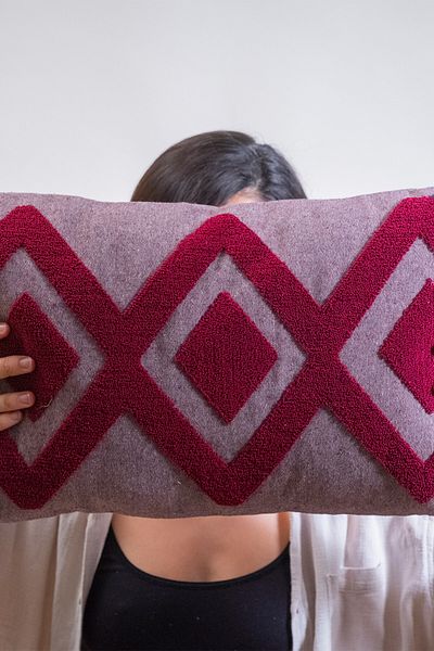vivamaison Țesătură special concepută din bumbac roșu Claret, cu broderie perforată, husă de pernă 35x55 cm