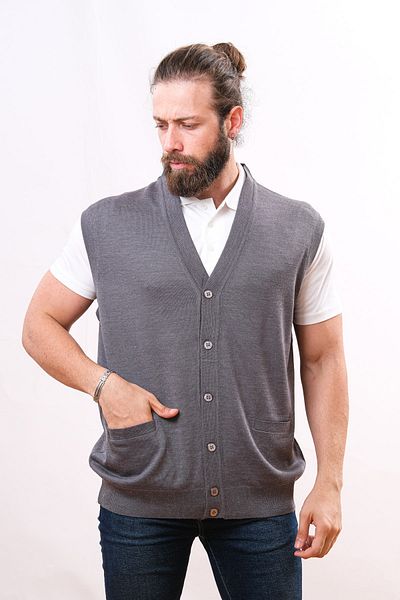 Çukurova Woolen Men's Knitwear Vest - Medium Gray