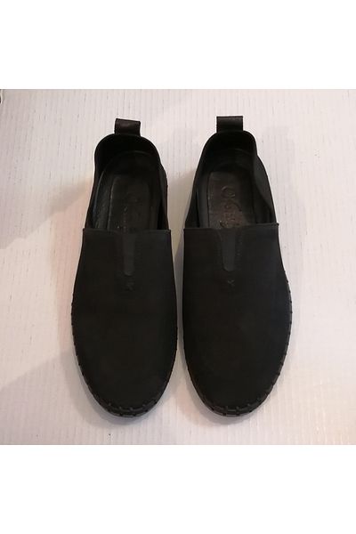 Vronsky Genuine Leather Nubuck Black Very Soft Flexible Rubber Sole Loafer Shoes with Tiny Holes and Elastic Mid
