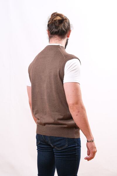 Çukurova Woolen Men's Knitwear Vest - Brown