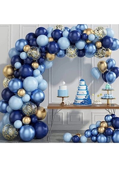 party mix Doğum Günü Balon Zincir Seti Lacivert Metalik Gold Şeffaf 65 Adet B...
