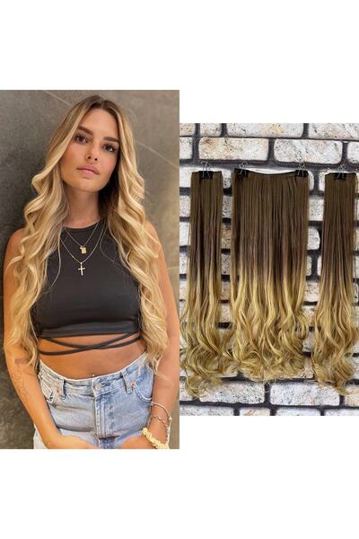 Fenomen Peruk Yarımay+2 Yan Ombreli Maşa Dalgalı 3 Parça Çıt Çıt