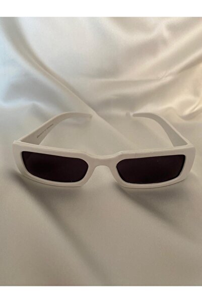 Mathilda Aksesuar Vintage Model Diamond Pattern Detailed White Unisex Sunglasses