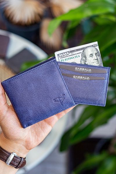 Garbalia Kangaroo Genuine Leather RFID Blocker Crazy Navy Blue Wallet Card Holder