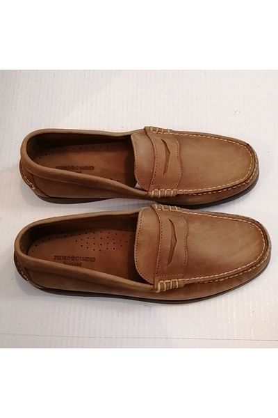 Pedro Camıno Unisex Genuine Calfskin Burning Oil Camel Antique Banded Hand Stitched Soft Rubber Sole Loafer