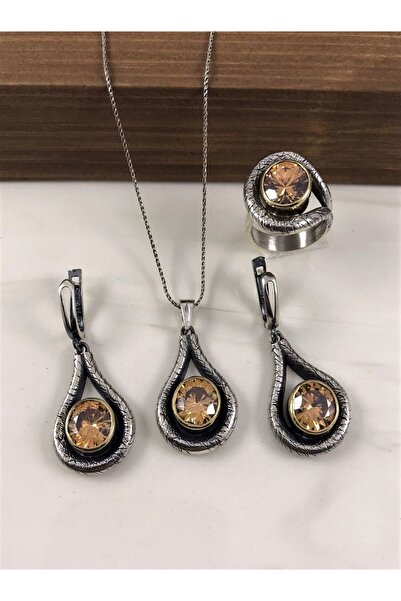 Doğan Silver 925 Ayar Gümüş El Dövmesi Sitrin Taşlı Otantik Set Dgn21541