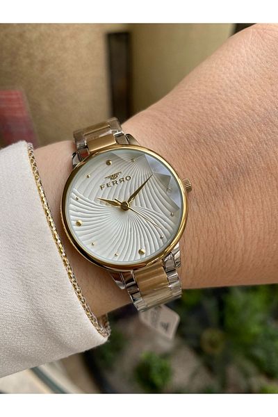 FERRO Yellow And Silver Steel Cord Women's Wristwatch F40093a-d F40093a-d