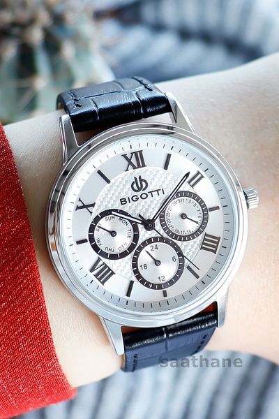 Bigotti Women's Black Multifunctional Leather Strap Wristwatch 664659