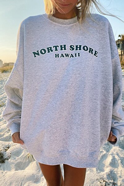 MOONBULL Kadın Gri Northshore Baskılı Oversize Sweatshirt