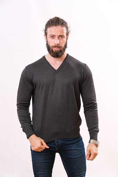 Çukurova Wool V-Neck Sweater - Smoke/marango