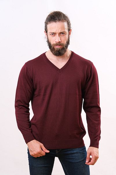 Çukurova Woolen V-Neck Sweater - Claret Red