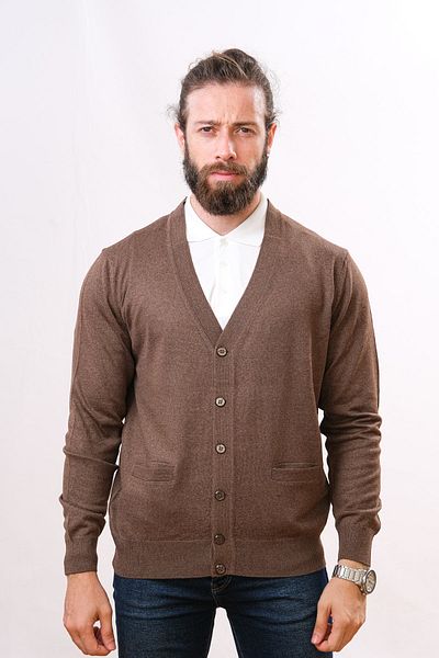 Çukurova Wool Classic Men's Knitwear Cardigan - Brown