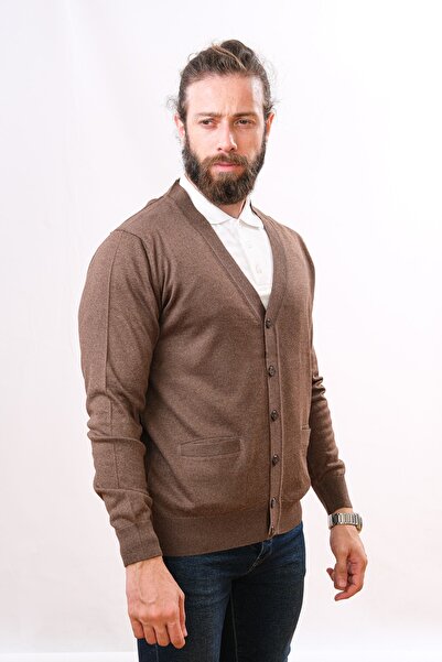 Çukurova Wool Classic Men's Knitwear Cardigan - Brown