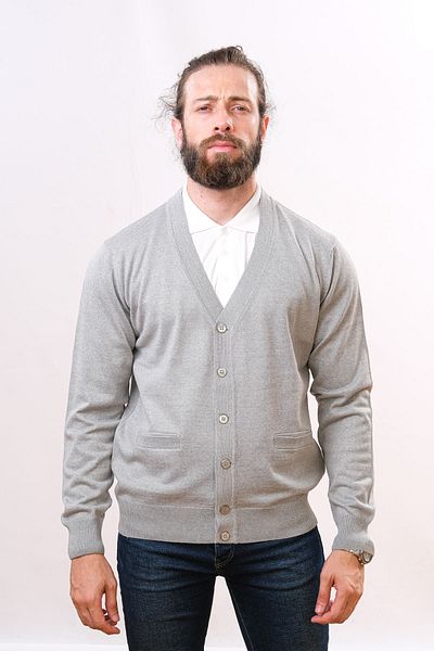 Çukurova Wool Classic Men's Knitwear Cardigan - Light Gray