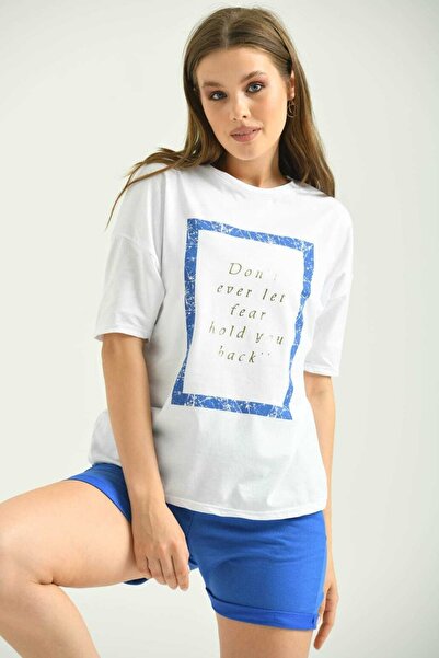 TarzOlur Don't Ever Let Fear Set de tricou pantaloni scurți albastru cu impri...