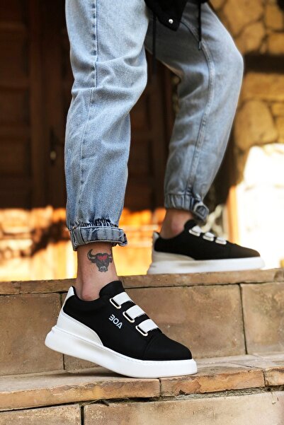 Rainon Store Black White Leather High Sole Men's Sports Shoes