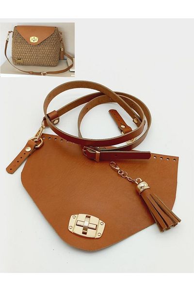 angel çanta aksesuar Real Leather Bag Set with Tassels Tan Gold Metal