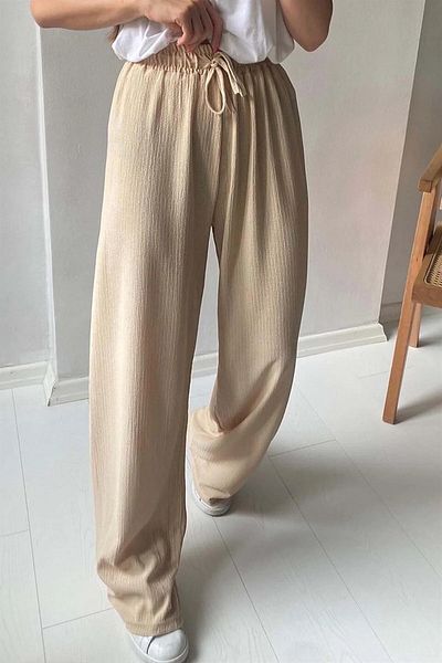 laughs Women's Elastic Waist Seersucker Loose Palazzo Trousers Pnt5210