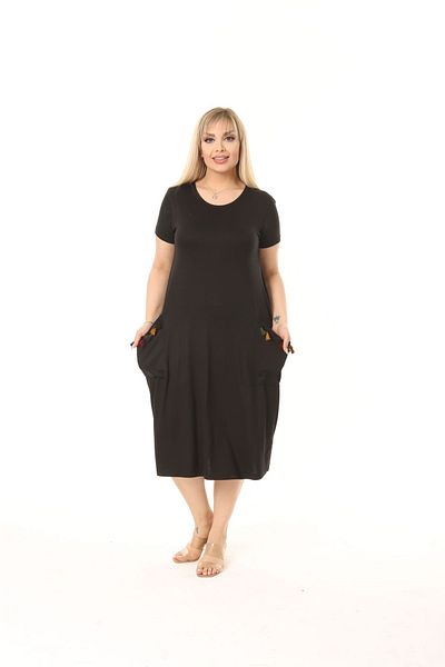 Mami Plus Size Ethnic Double Pocket Knee Length Short Sleeve Comfortable Cut Viscose Combed Cotton Dress