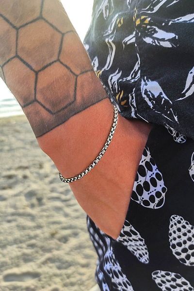 The Collection Unisex Knitted Albanian Chain Tarnish Resistant Silver Steel Bracelet