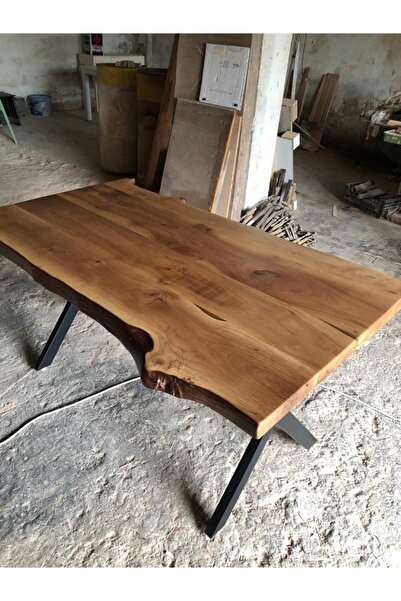 Bintaş Mobilya Naturel Doğal Kenar Ceviz Ağacı Kütük Yemek Masası 85x160.cm