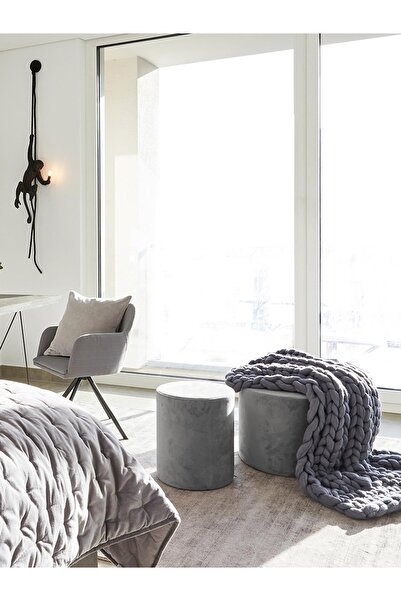 S Home Design Concept Daisy Silindir Puf, Babyface, Gri