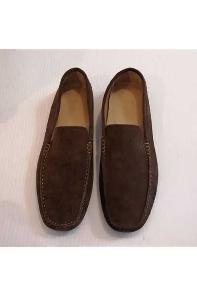 İnci Unisex Genuine Leather Suede Brown Hand Stitched Soft Crampon Rubber Sole Loafer Shoes
