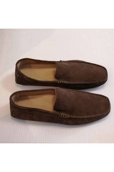 İnci Unisex Genuine Leather Suede Brown Hand Stitched Soft Crampon Rubber Sole Loafer Shoes