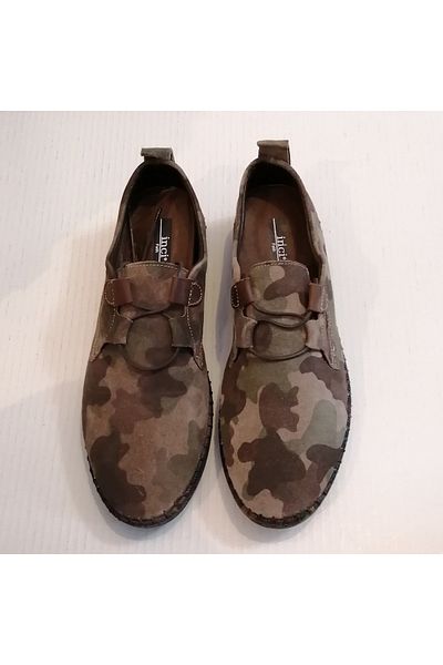 İnci Unisex Genuine Leather Suede Split Camouflage Patterned Mink Tones Soft Flexible Lace Up Shoes