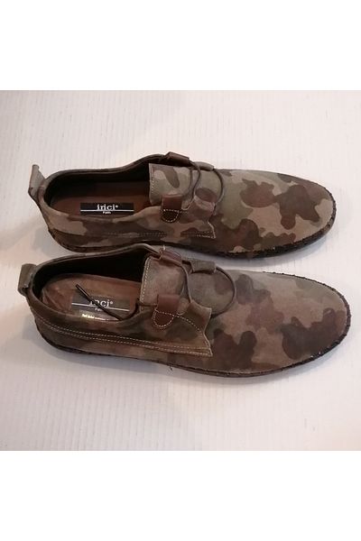 İnci Unisex Genuine Leather Suede Split Camouflage Patterned Mink Tones Soft Flexible Lace Up Shoes