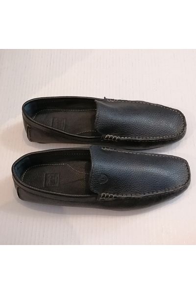 İnci Unisex Genuine Leather Floaters Black Hand Stitched Soft Crampon Rubber Sole Loafer Shoes